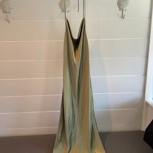 Princess Polly Olive Green Silk Maxi Dress - Size 8